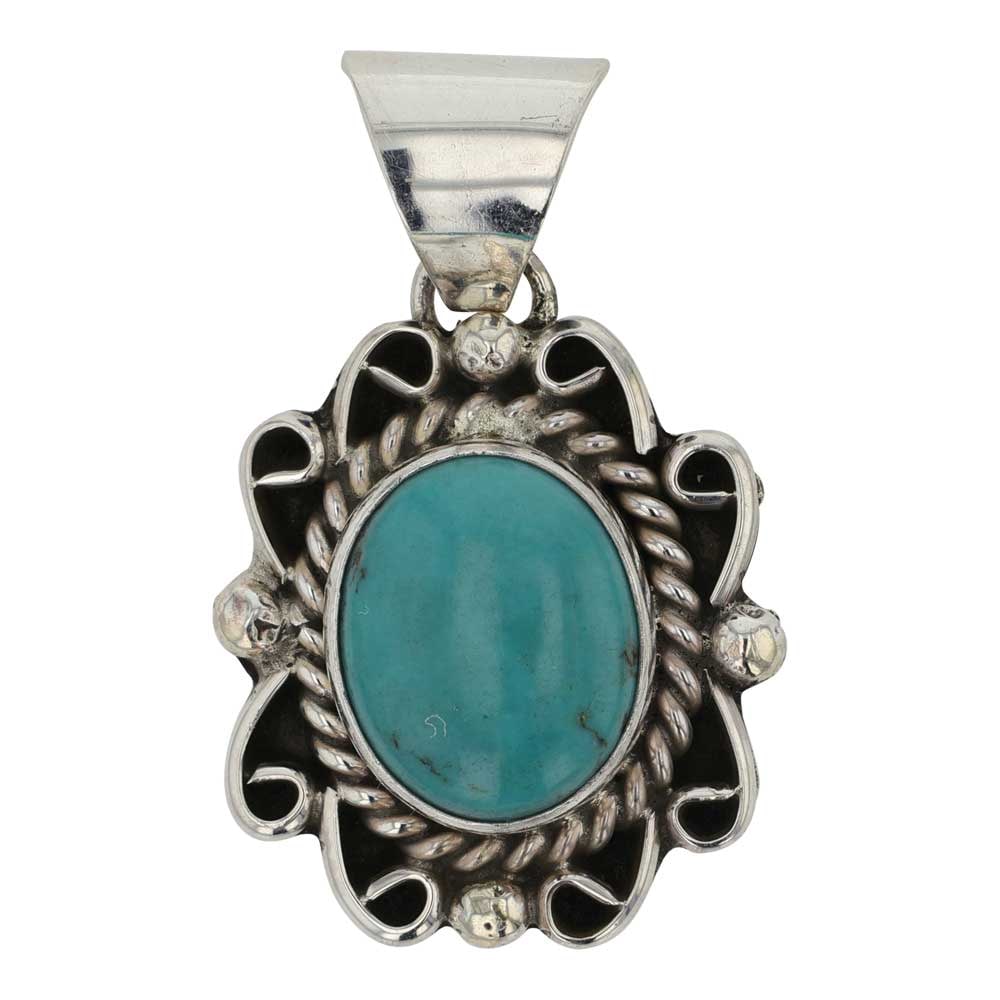Navajo Hubei Turquoise Pendant: Sterling Silver | Genuine Hubei Turquoise | Navajo Hubei Turquoise Pendant | Navajo Native American Southwest Indian Jewelry | Good (no breaks or damages) | Approximate Weight: 4 Grams | Pendant: 1" x