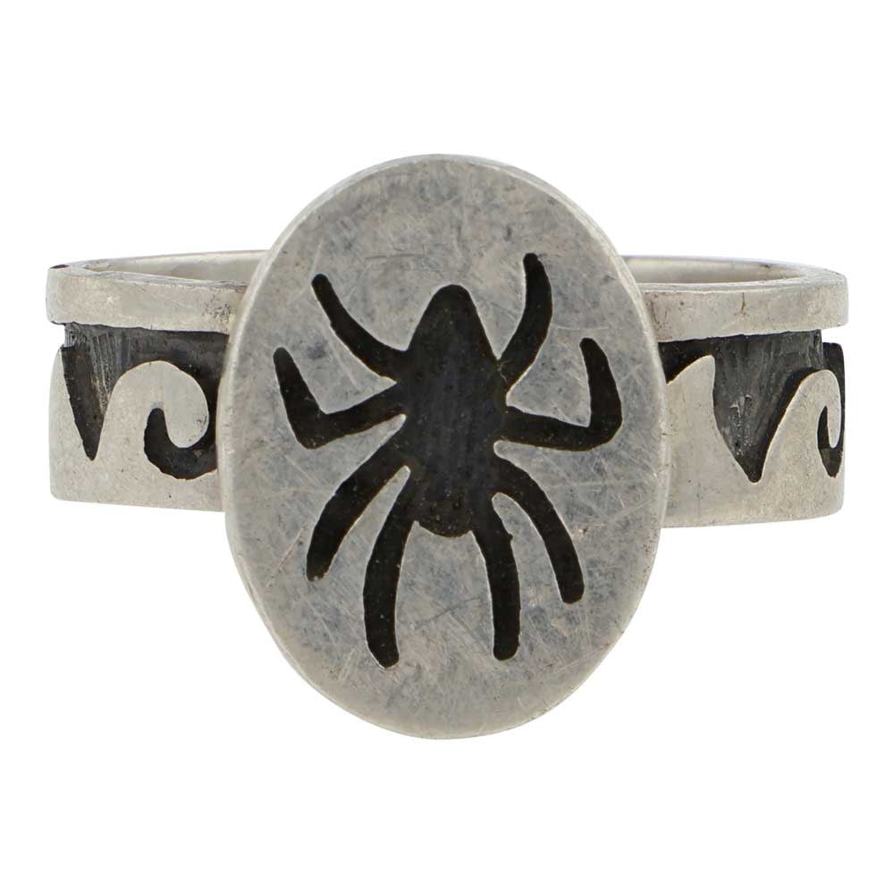 Clement Honie Hopi Spider Ring: Sterling Silver | | Clement Honie Hopi Spider Ring | Hopi Native American Southwest Indian Jewelry | Good (no breaks or damages) | Approximate Weight: 6 Grams | Ring: 10.5 size, .75" x .5" face |