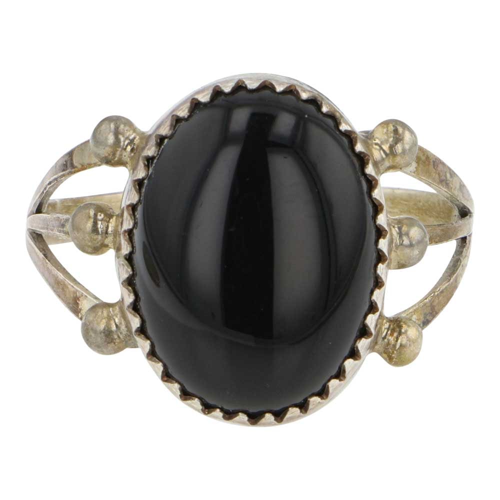Navajo Black Onyx Ring: Sterling Silver | Genuine Black Onyx | Navajo Black Onyx Ring | Navajo Native American Southwest Indian Jewelry | Good (no breaks or damages) | Approximate Weight: 4 Grams | Ring: 10 size, .75" x .5" 