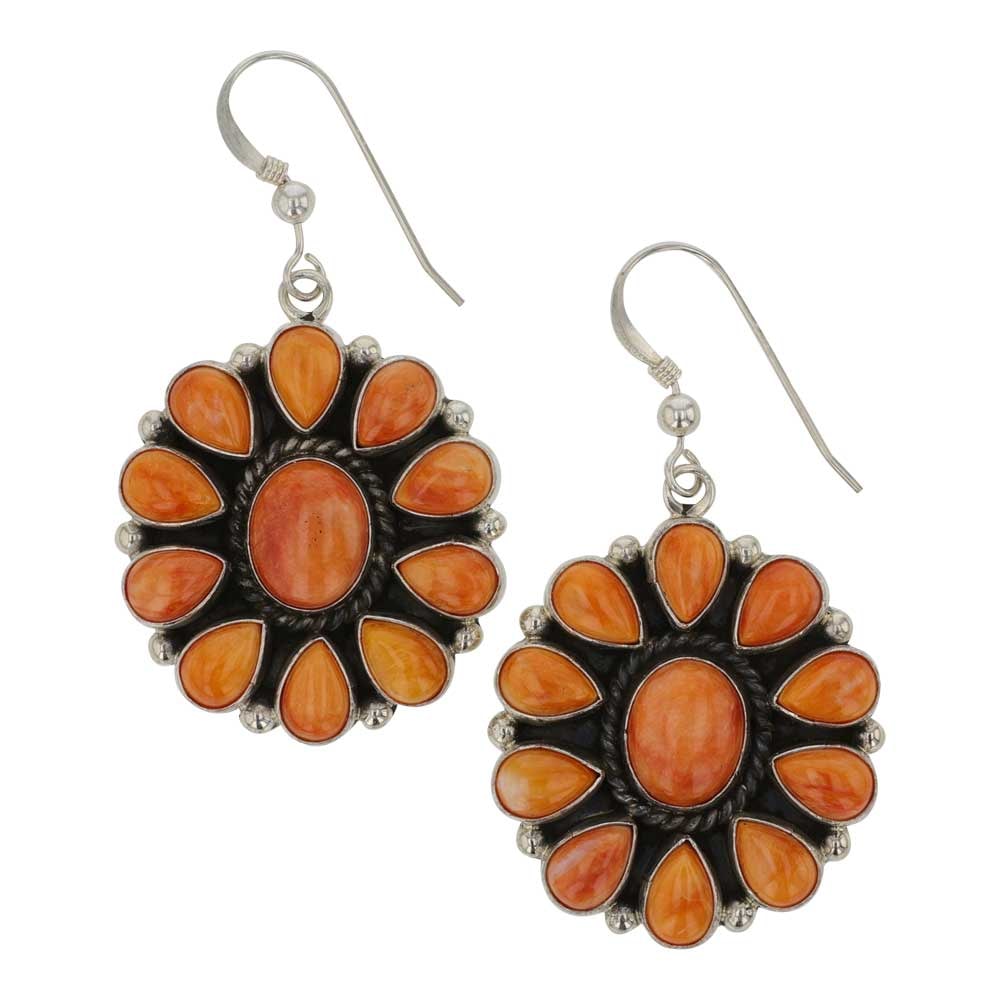 Carol Willie Navajo Spiny Oyster Cluster Earrings: Sterling Silver | Genuine Spiny Oyster | Carol Willie Navajo Spiny Oyster Cluster Earrings | Navajo Native American Southwest Indian Jewelry | Good (no breaks or damages) | Approximate Weight: 16 Gram