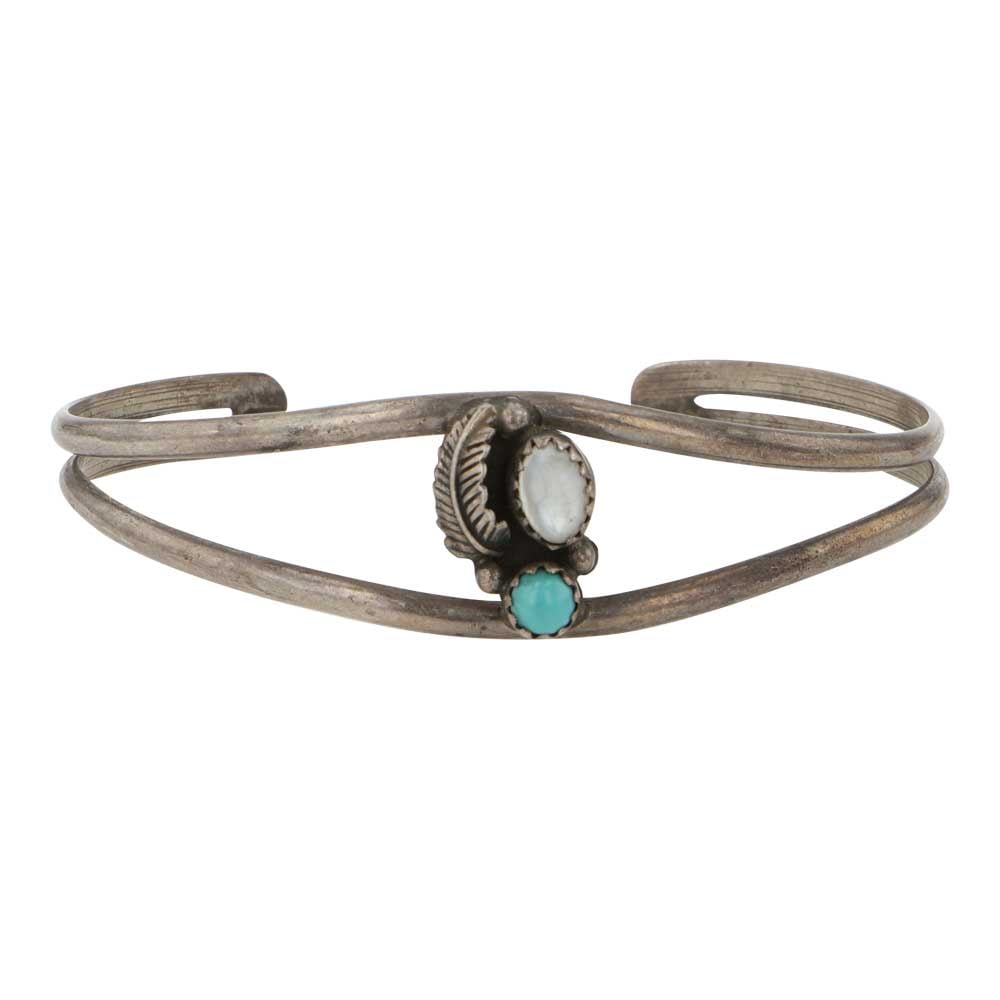 Vintage Navajo Turquoise & Mother of Pearl Bracelet: Sterling Silver | Genuine Turquoise & Mother of Pearl | Vintage Navajo Turquoise & Mother of Pearl Bracelet | Navajo Native American Southwest Indian Jewelry | Good (no breaks or damages) | Approximat