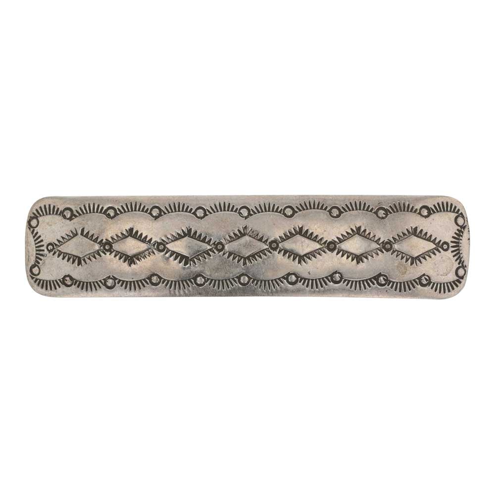 Vintage Navajo Stamp-Work Hair Barrette: Sterling Silver | | Vintage Navajo Stamp-Work Hair Barrette | Navajo Native American Southwest Indian Jewelry | Good (no breaks or damages) | Approximate Weight: 9 Grams | Hair clip: 1.5" x .5" |