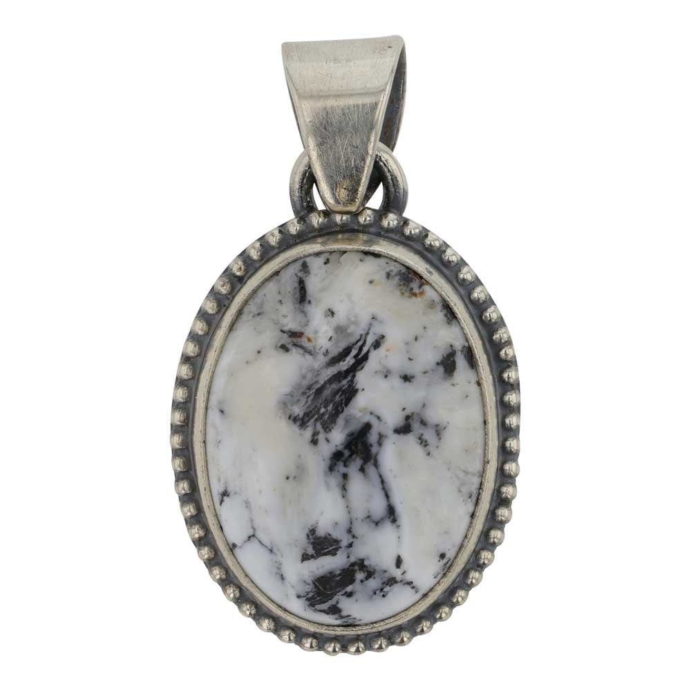 Oscar Alexis Navajo White Buffalo Pendant: Sterling Silver | Genuine White Buffalo | Oscar Alexis Navajo White Buffalo Pendant | Navajo Native American Southwest Indian Jewelry | Good (no breaks or damages) | Approximate Weight: 5 Grams | Pend