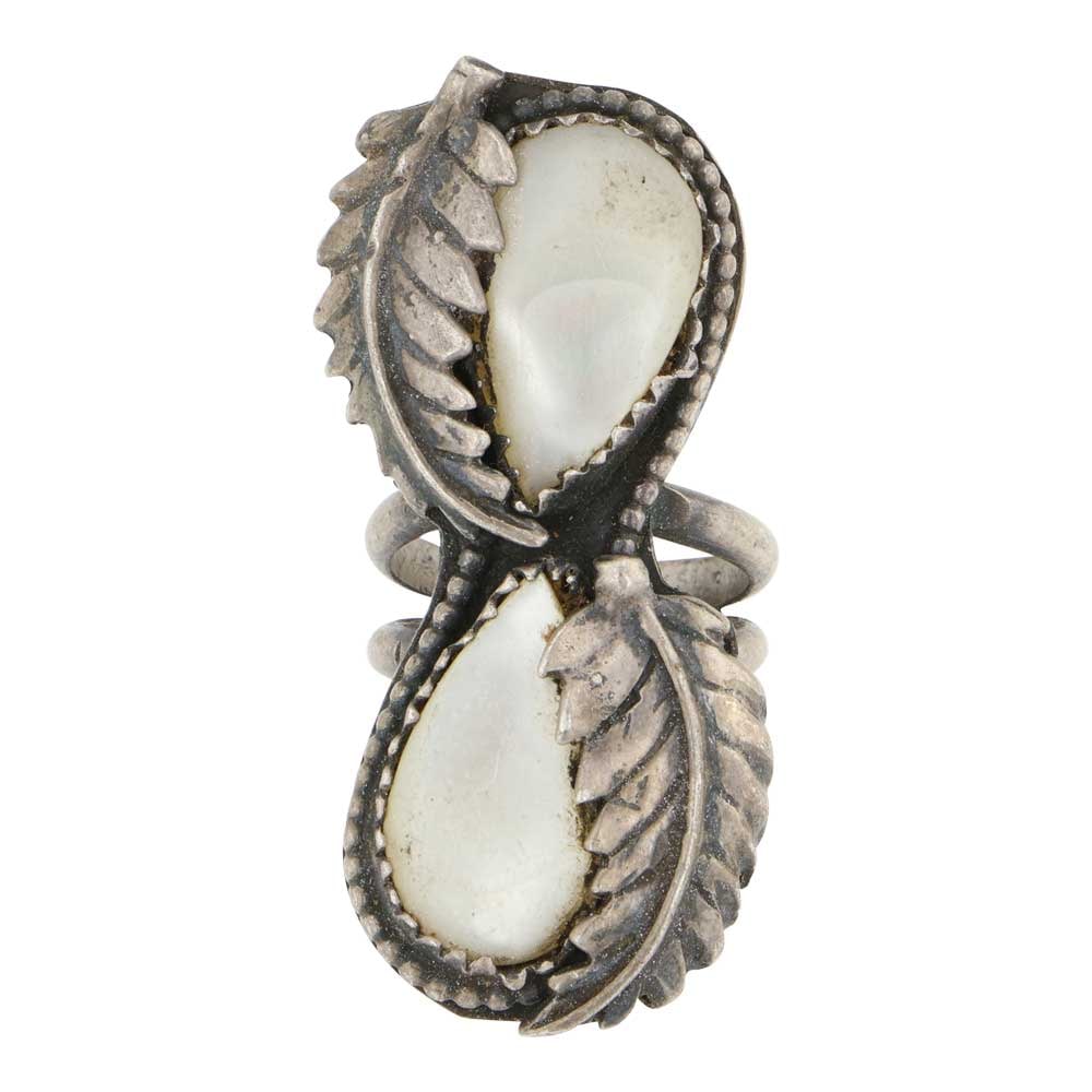 Vintage Navajo Mother of Pearl Two Stone Ring: Sterling Silver | Genuine Mother of Pearl | Vintage Navajo Mother of Pearl Two Stone Ring | Navajo Native American Southwest Indian Jewelry | Good (no breaks or damages) | Approximate Weight: 11 Grams