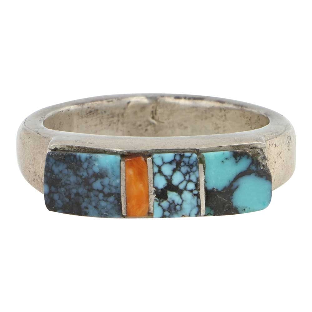 Navajo Turquoise & Spiny Oyster: Sterling Silver | Genuine Turquoise & Spiny Oyster | Navajo Turquoise & Spiny Oyster | Navajo Native American Southwest Indian Jewelry | Good (no breaks or damages) | Approximate Weight: 8 Grams | Rin