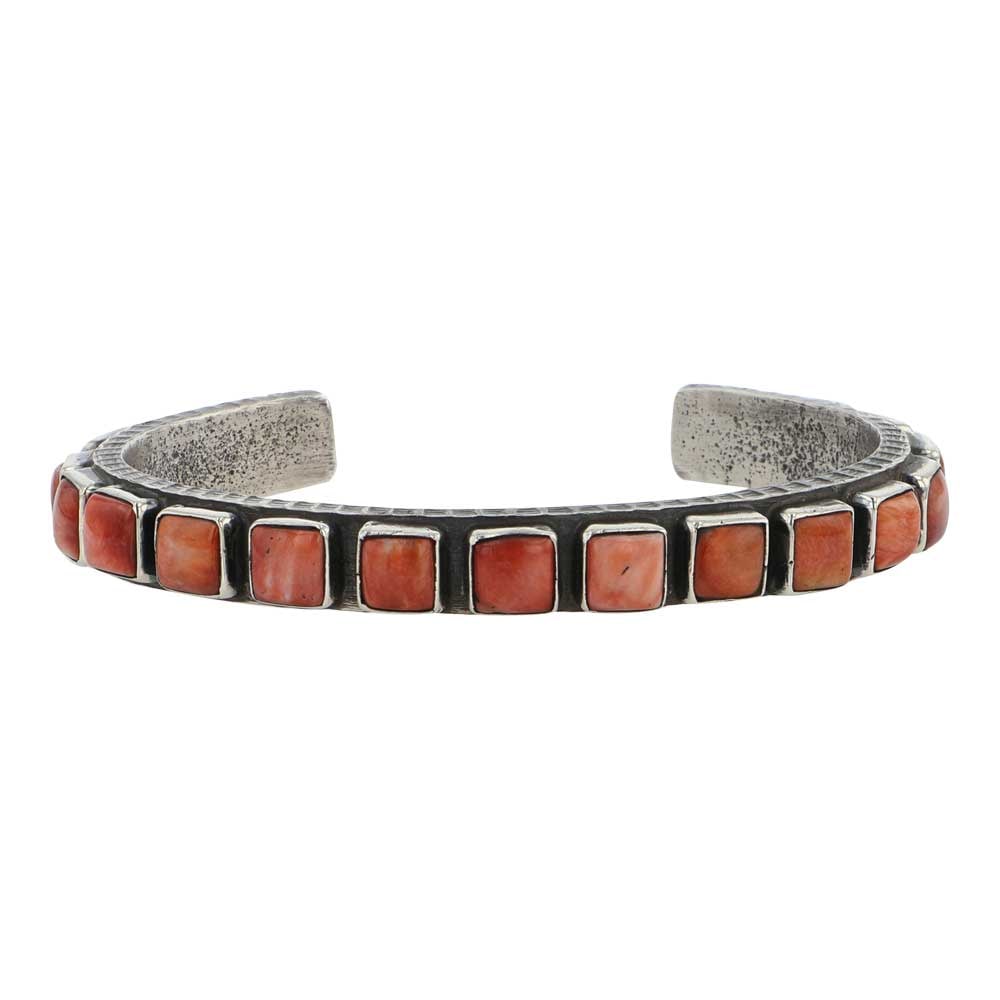 Ernest Rangel Navajo Spiny Oyster Row Bracelet: Sterling Silver | Genuine Spiny Oyster | Ernest Rangel Navajo Spiny Oyster Row Bracelet | Navajo Native American Southwest Indian Jewelry | Good (no breaks or damages) | Approximate Weight: 38 Grams |
