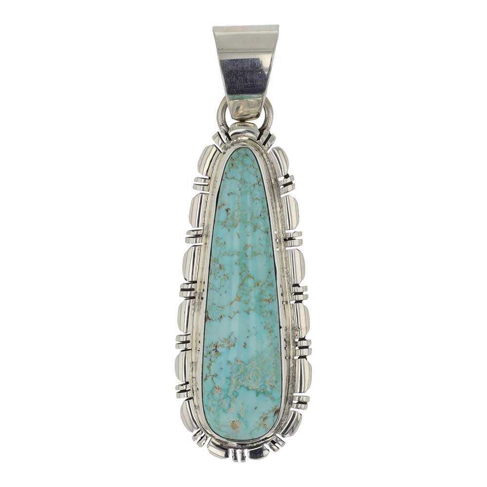 Norbert Johnon Navajo Lone Mountain Turquoise Pendant: Sterling Silver | Genuine Lone Mountain Turquoise | Norbert Johnon Navajo Lone Mountain Turquoise Pendant | Navajo Native American Southwest Indian Jewelry | Good (no breaks or damages) | Approximate 