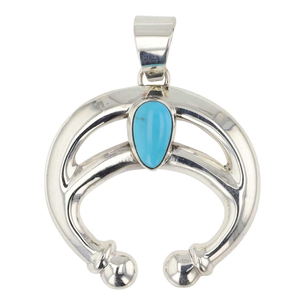 Navajo Kingman Turquoise Naja Pendant: Sterling Silver | Genuinne Kingman Turquoise | Navajo Kingman Turquoise Naja Pendant | Navajo Native American Southwest Indian Jewelry | Good (no breaks or damages) | Approximate Weight: 14Grams | Pen