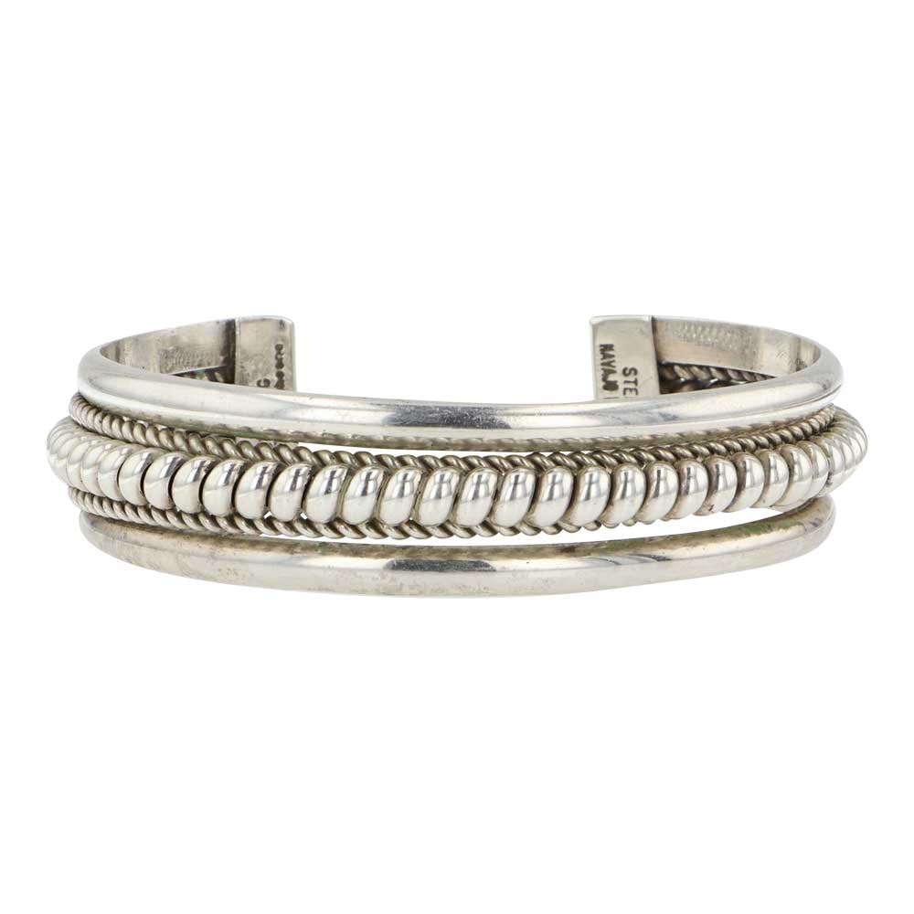 Alvin Toadacheene Navajo Plain Silver Half rounds & Twisted Wires Cuff Bracelet: Sterling Silver | | Alvin Toadacheene Navajo Plain Silver Half rounds & Twisted Wires Cuff Bracelet | Navajo Native American Southwest Indian Jewelry | Good (no breaks or damages) | Approximate Weight