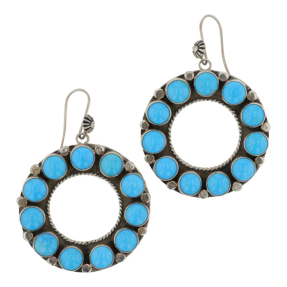 Ella Linkin Navajo Sleeping Beauty Turquoise Earrings: Sterling Silver | Genuine Sleeping Beauty Turquoise | Ella Linkin Navajo Sleeping Beauty Turquoise Earrings | Navajo Native American Southwest Indian Jewelry | Good (no breaks or damages) | Approximat