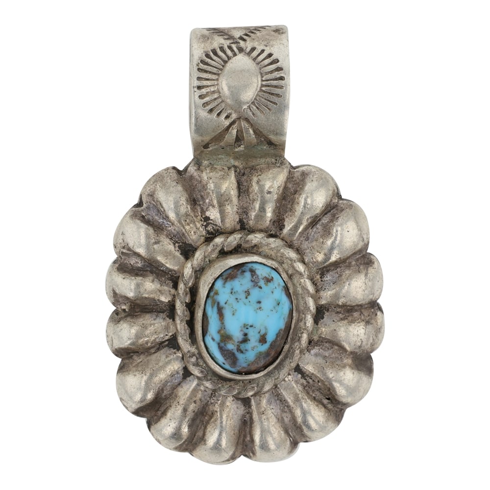 Vintage Navajo Turquoise Pendant: Sterling Silver | Genuine Turquoise | Vintage Navajo Turquoise Pendant | Navajo Native American Southwest Indian Jewelry | Good (no breaks or damages) | Approximate Weight: 7 Grams | Pendant: 1.25" x 