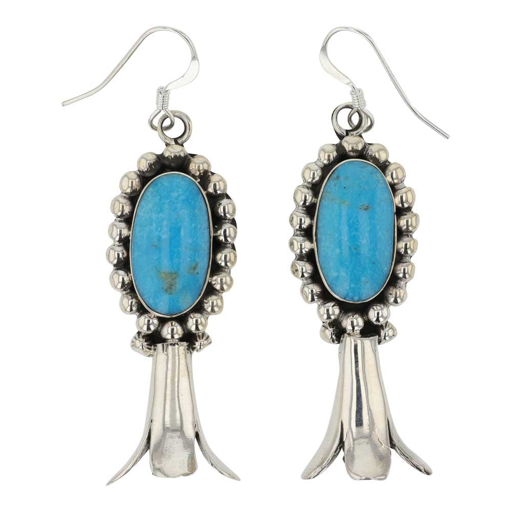Navajo Campitos Turquoise Blossom Earrings: Sterling Silver | Genuine Campitos Turquoise | Navajo Campitos Turquoise Blossom Earrings | Navajo Native American Southwest Indian Jewelry | Good (no breaks or damages) | Approximate Weight: 14 Grams