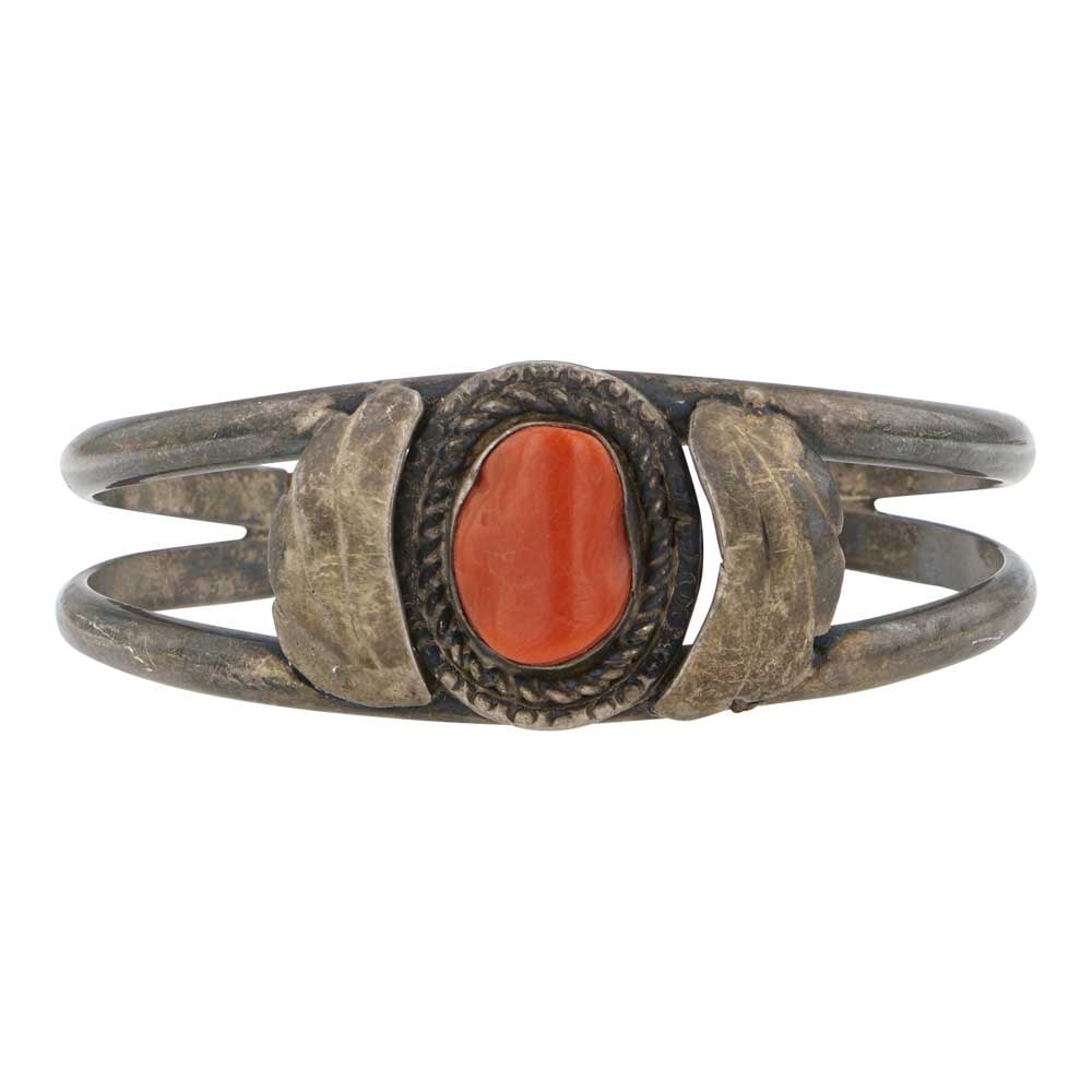 Vintage Navajo Mediterranean Coral Cuff Bracelet: Sterling Silver | Genuine Mediterranean Coral | Vintage Navajo Mediterranean Coral Cuff Bracelet | Navajo Native American Southwest Indian Jewelry | Good (no breaks or damages) | Approximate Weight: 2