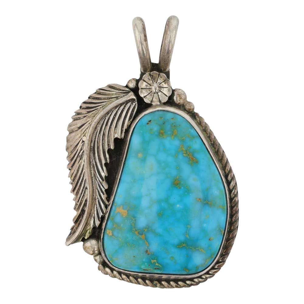 Vintage Navajo Blue Ridge Turquoise Pendant: Sterling Silver | Genuine Blue Ridge Turquoise | Vintage Navajo Blue Ridge Turquoise Pendant | Navajo Native American Southwest Indian Jewelry | Good (no breaks or damages) | Approximate Weight: 14 Gr