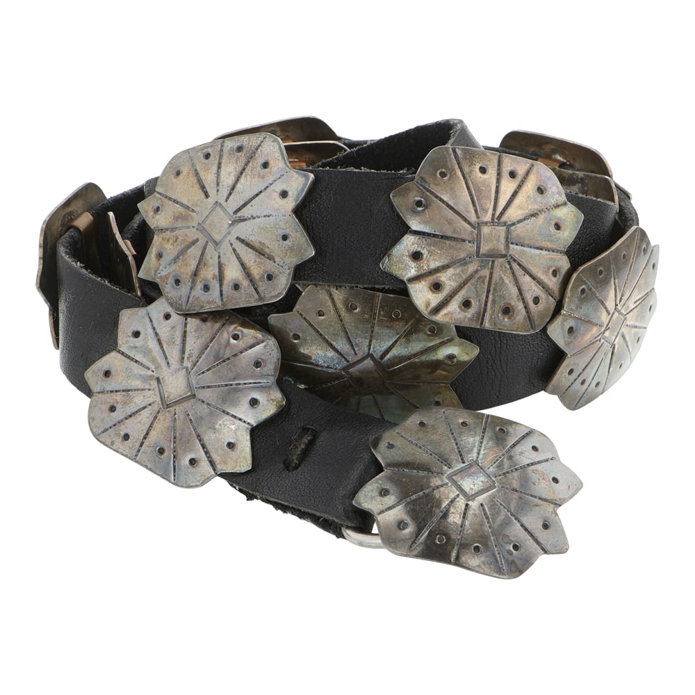 Vintage Navajo Stamp-Work Concho Belt: Sterling Silver | | Vintage Navajo Stamp-Work Concho Belt | Navajo Native American Southwest Indian Jewelry | Good (no breaks or damages) | Approximate Weight: 162 Grams | Belt: 38" length, 1.5" x 1.2