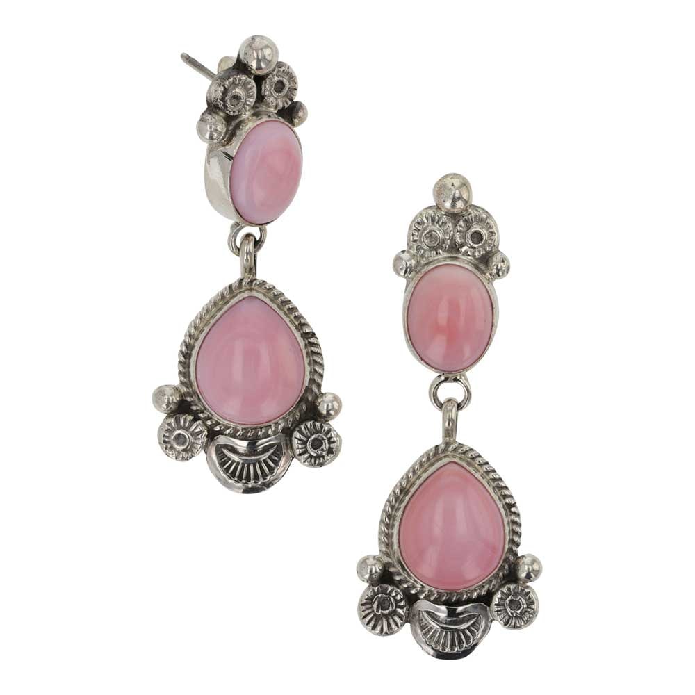 Ella Linkin Navajo Pink Conch Earrings: Sterling Silver | Genuine Pink Conch | Ella Linkin Navajo Pink Conch Earrings | Navajo Native American Southwest Indian Jewelry | Good (no breaks or damages) | Approximate Weight: 11 Grams | Earrings: