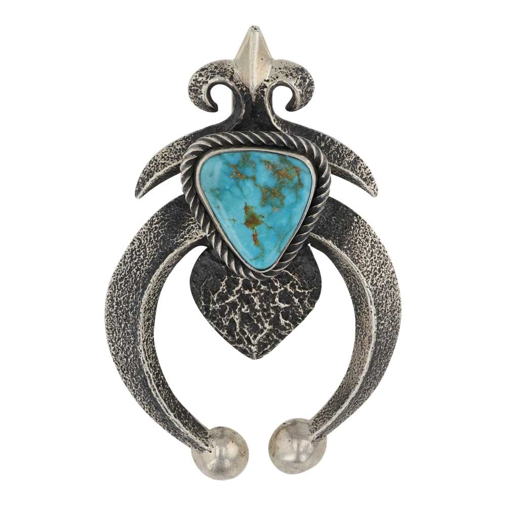Kevin Yazzie Talented Navajo Artist Royston Turquoise Tufa Cast Naja Pendant: Sterling Silver | Genuine Royston Turquoise | Kevin Yazzie Talented Navajo Artist Royston Turquoise Tufa Cast Naja Pendant | Navajo Native American Southwest Indian Jewelry | Good (no breaks or damage