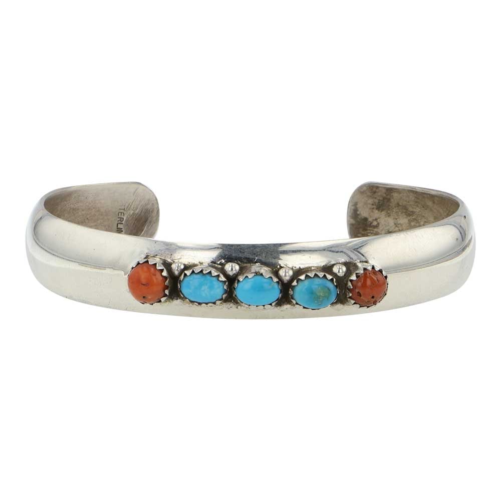 Navajo Turquoise & Coral Cuff Bracelet (1 of 3)