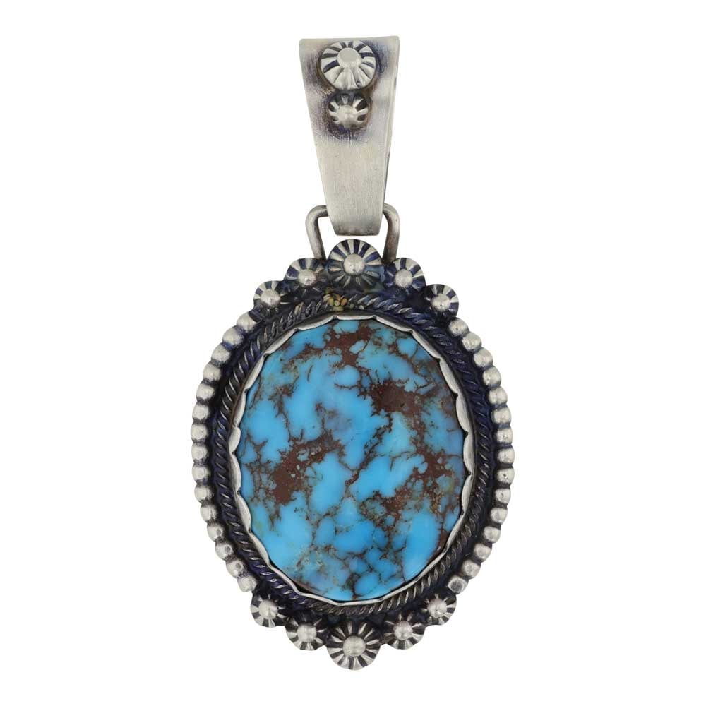 Phillip Begay Navajo Spiderweb Turquoise Pendant: Sterling Silver | Genuine Turquoise | Phillip Begay Navajo Spiderweb Turquoise Pendant | Navajo Native American Southwest Indian Jewelry | Good (no breaks or damages) | Approximate Weight: 18 Grams | 