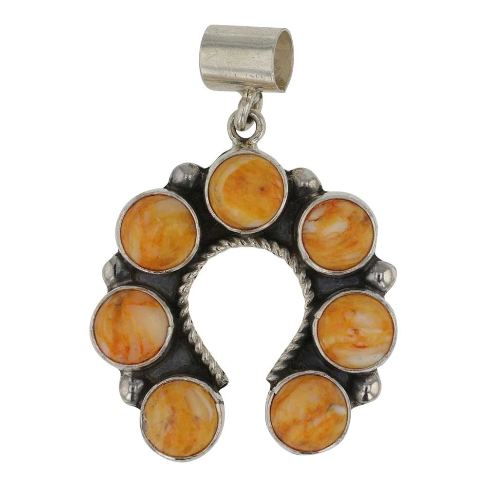 Marin L. Perry Navajo Spiny Oyster Naja Pendant: Sterling Silver | Genuine Spiny Oyster | Marin L. Perry Navajo Spiny Oyster Naja Pendant | Navajo Native American Southwest Indian Jewelry | Good (no breaks or damages) | Approximate Weight: 4 Grams |