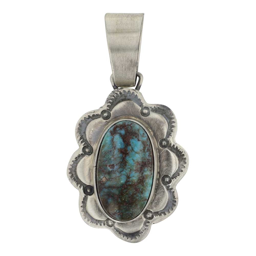 Danny Henio Navajo Smoky Bisbee Turuqoise Pendant: Sterling Silver | Genuine Smoky Bisbee Turquoise | Danny Henio Navajo Smoky Bisbee Turuqoise Pendant | Navajo Native American Southwest Indian Jewelry | Good (no breaks or damages) | Approximate Weigh