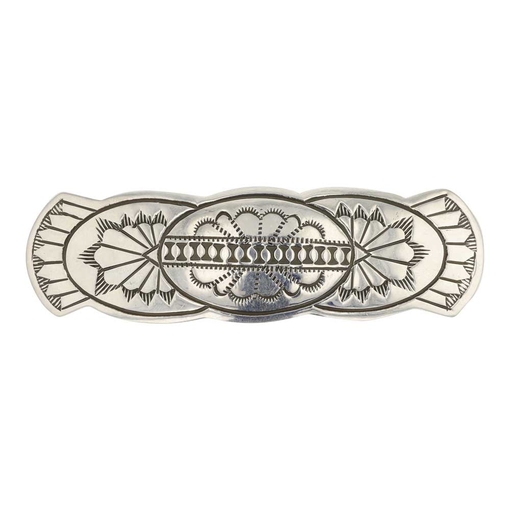 Navajo Stamp-Work Plain Silver Hair Barrette: Sterling Silver | | Navajo Stamp-Work Plain Silver Hair Barrette | Navajo Native American Southwest Indian Jewelry | Good (no breaks or damages) | Approximate Weight: 18 Grams | Hair Clip: 3" x 1" |