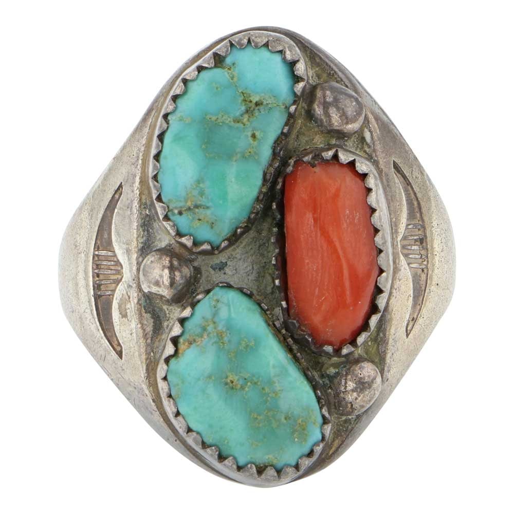 Vintage Navajo Turquoise & Coral Ring (1 of 3)