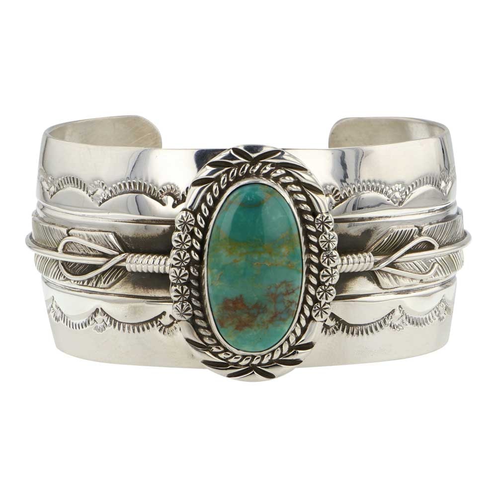 John Nelson Navajo Royston Turquoise Large Cuff Bracelet: Sterling Silver | Genuine Royston Turuqoise | John Nelson Navajo Royston Turquoise Large Cuff Bracelet | Navajo Native American Southwest Indian Jewelry | Good (no breaks or damages) | Approximate Wei