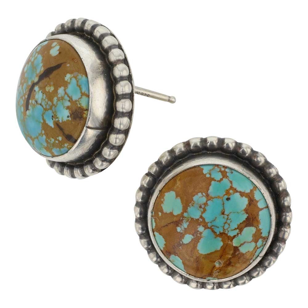 Navajo Number Eight Turquoise Stud Earrings: Sterling Silver | Genuine Number Eight Turquoise | Navajo Number Eight Turquoise Stud Earrings | Navajo Native American Southwest Indian Jewelry | Good (no breaks or damages) | Approximate Weight: 9 G