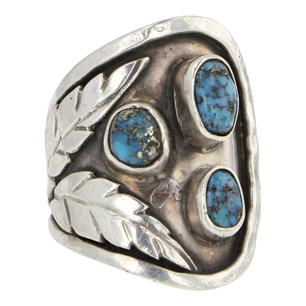 Vintage Navajo Morenci Turquoise Three Stone Ring (1 of 3)