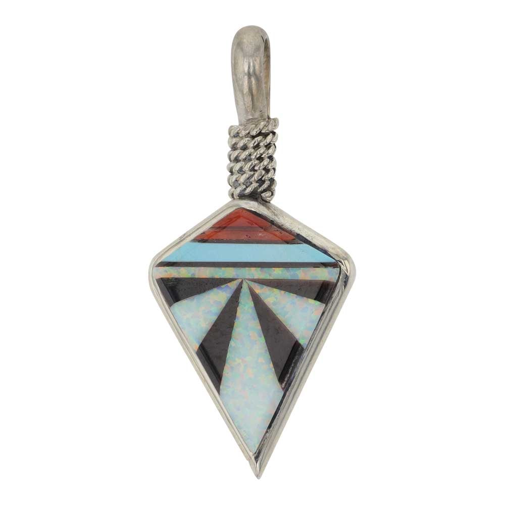 Zuni Turquoise Spiny Oyster Synthetic Opal & Acoma Jet Inlay Arrowhead Pendant (1 of 2)