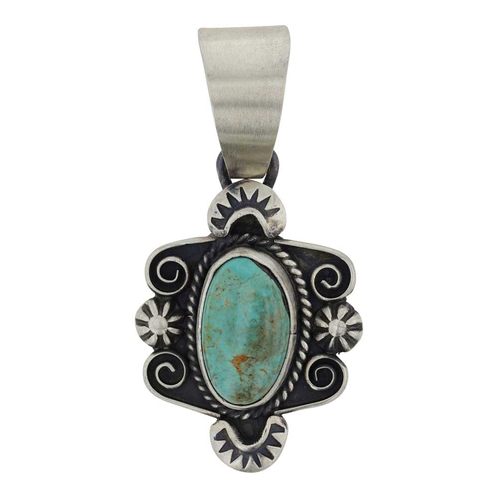 Marita Benally Navajo Nevada Turquoise Pendant: Sterling Silver | Genuine Nevad Turquoise | Marita Benally Navajo Nevada Turquoise Pendant | Navajo Native American Southwest Indian Jewelry | Good (no breaks or damages) | Approximate Weight: 10 Gram