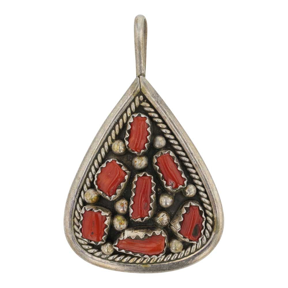 Navajo Mediterranean Coral Pendant: Sterling Silver | Genuine Mediterranean Coral | Navajo Mediterranean Coral Pendant | Navajo Native American Southwest Indian Jewelry | Good (no breaks or damages) | Approximate Weight: 5 Grams | Penda