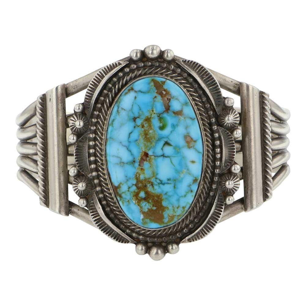 Tom Lewis Navajo Turquoise Mountain Turquoise Heavy Cuff Bracelet (1 of 3)