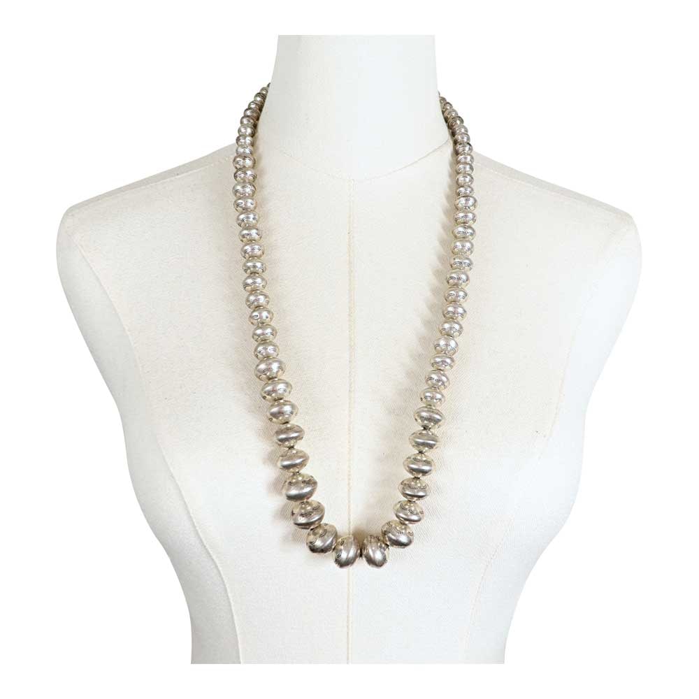 Vintage Navajo Stamp-Work Graduated Silver Beads Necklace: Sterling Silver | | Vintage Navajo Stamp-Work Graduated Silver Beads Necklace | Navajo Native American Southwest Indian Jewelry | Good (no breaks or damages) | Approximate Weight: 139 Grams | Necklace