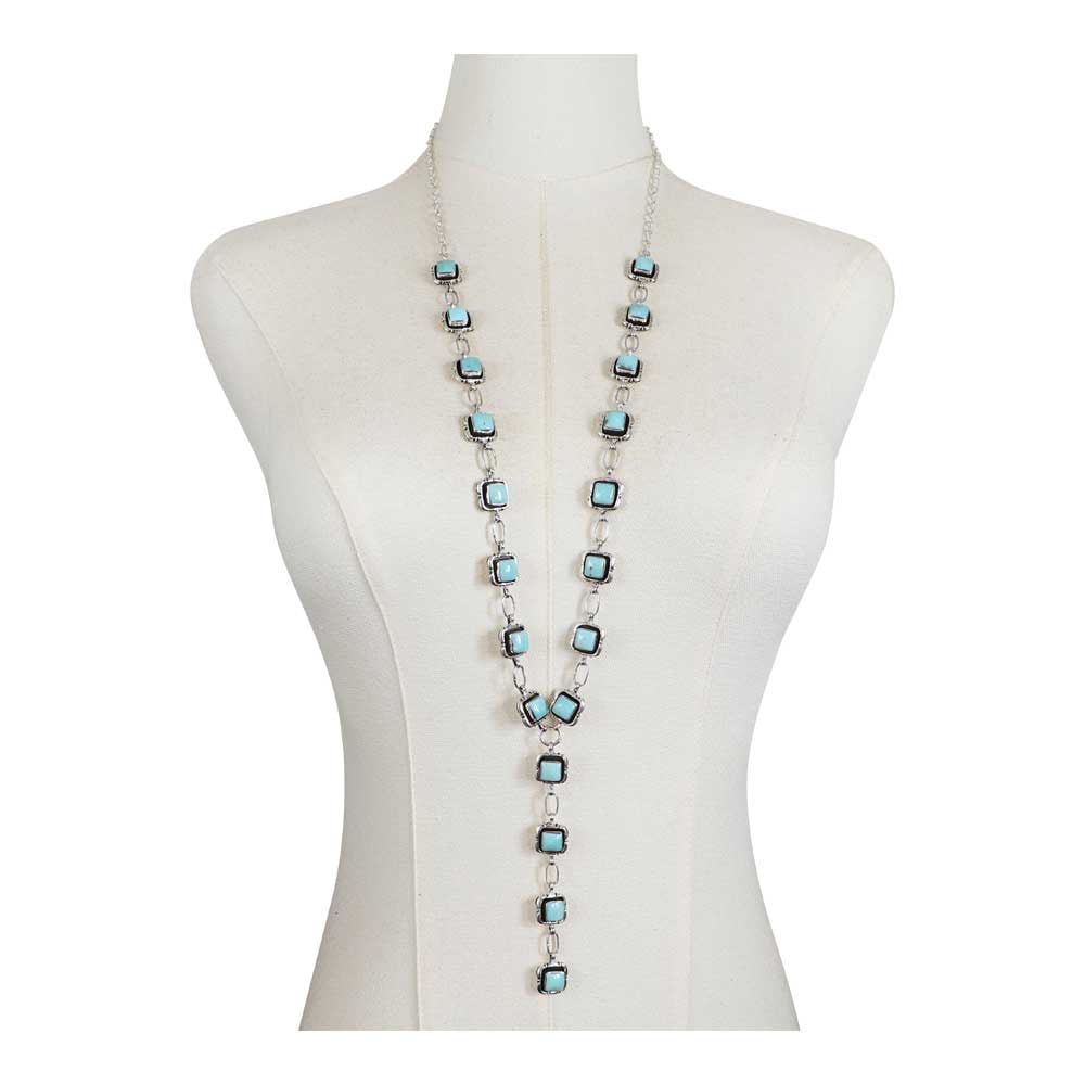 RB Navajo Campitos Turquoise Long Lariat Necklace: Sterling Silver | Genuine Campitos Turquoise | RB Navajo Campitos Turquoise Long Lariat Necklace | Navajo Native American Southwest Indian Jewelry | Good (no breaks or damages) | Approximate Weight: 7