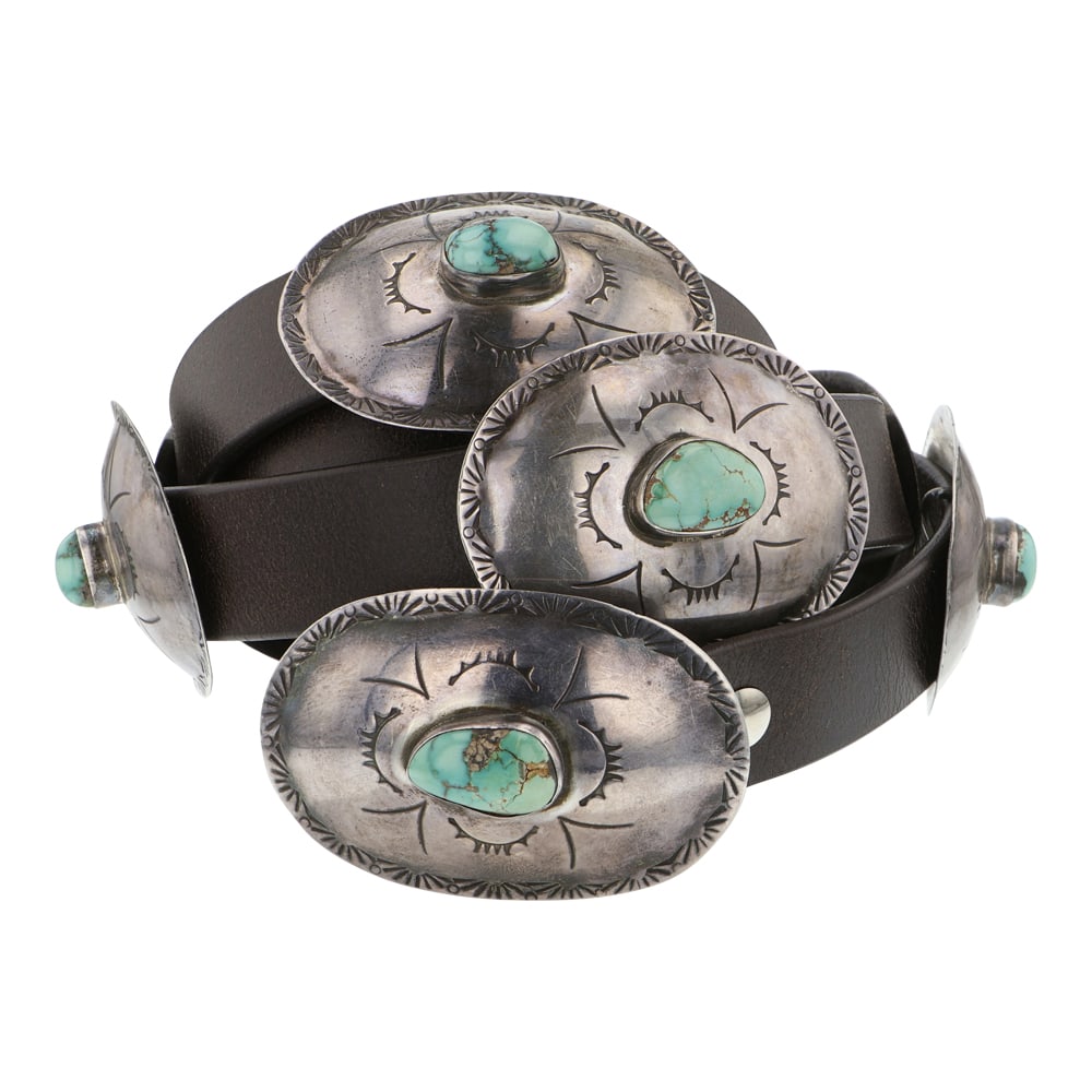 Vintage Navajo Royston Turquoise Concho Belt: Sterling Silver | Genuine Royston Turquosei | Vintage Navajo Royston Turquoise Concho Belt | Navajo Native American Southwest Indian Jewelry | Good (no breaks or damages) | Approximate Weight: 319 Gra