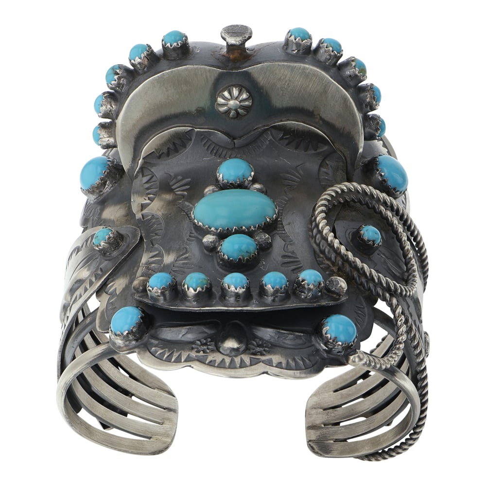 Tim Yazzie Navajo Kingman Turquoise Saddle Bracelet (1 of 4)