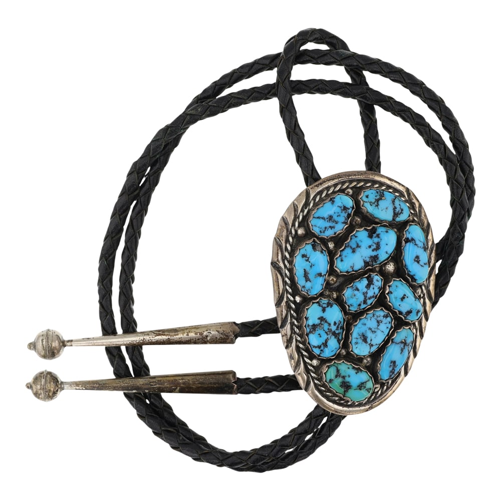 Vintage Navajo Kingman Turquoise Bolo Tie (1 of 3)