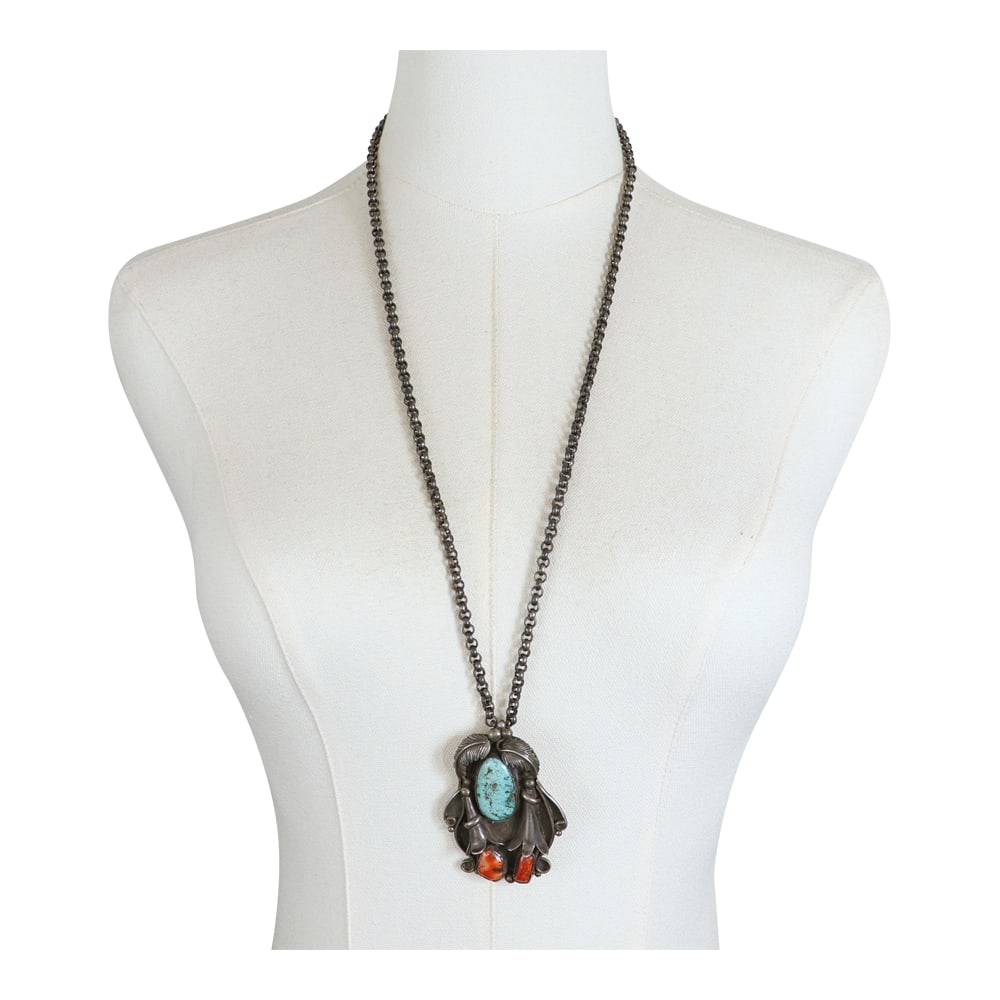 Vintage Navajo Turquoise & Coral Necklace (1 of 4)