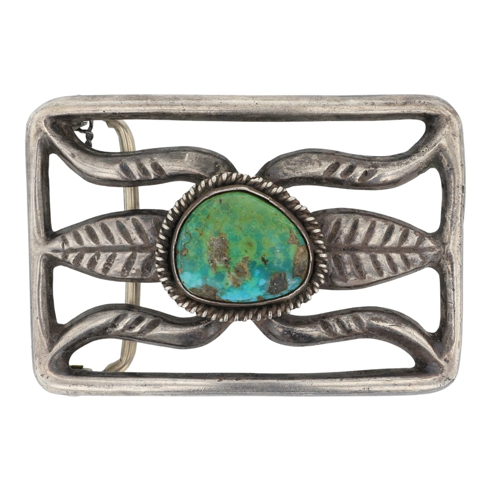 Vintage Navajo Nevada Turquoise Sandcast Belt Buckle (1 of 2)