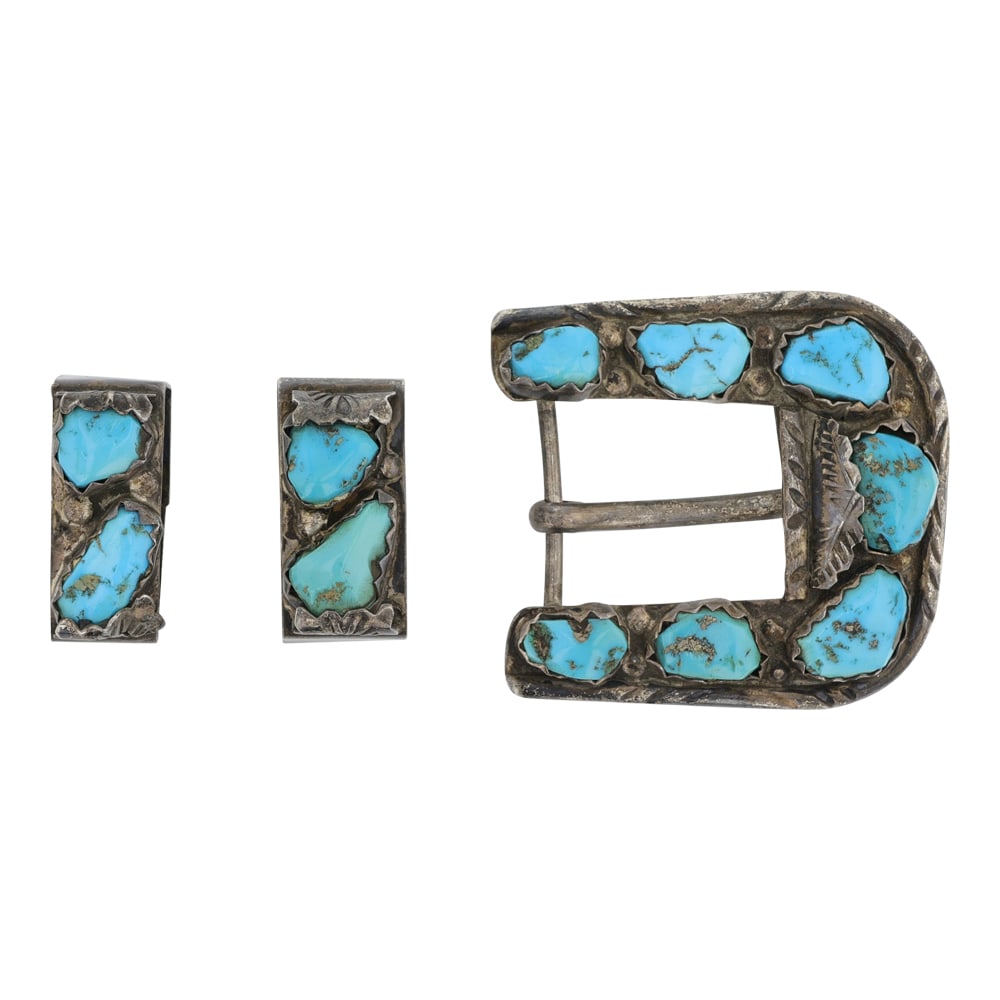 Angelita Cheama Zuni Vintage Kingman Turquoise Ranger Buckle Set (1 of 2)