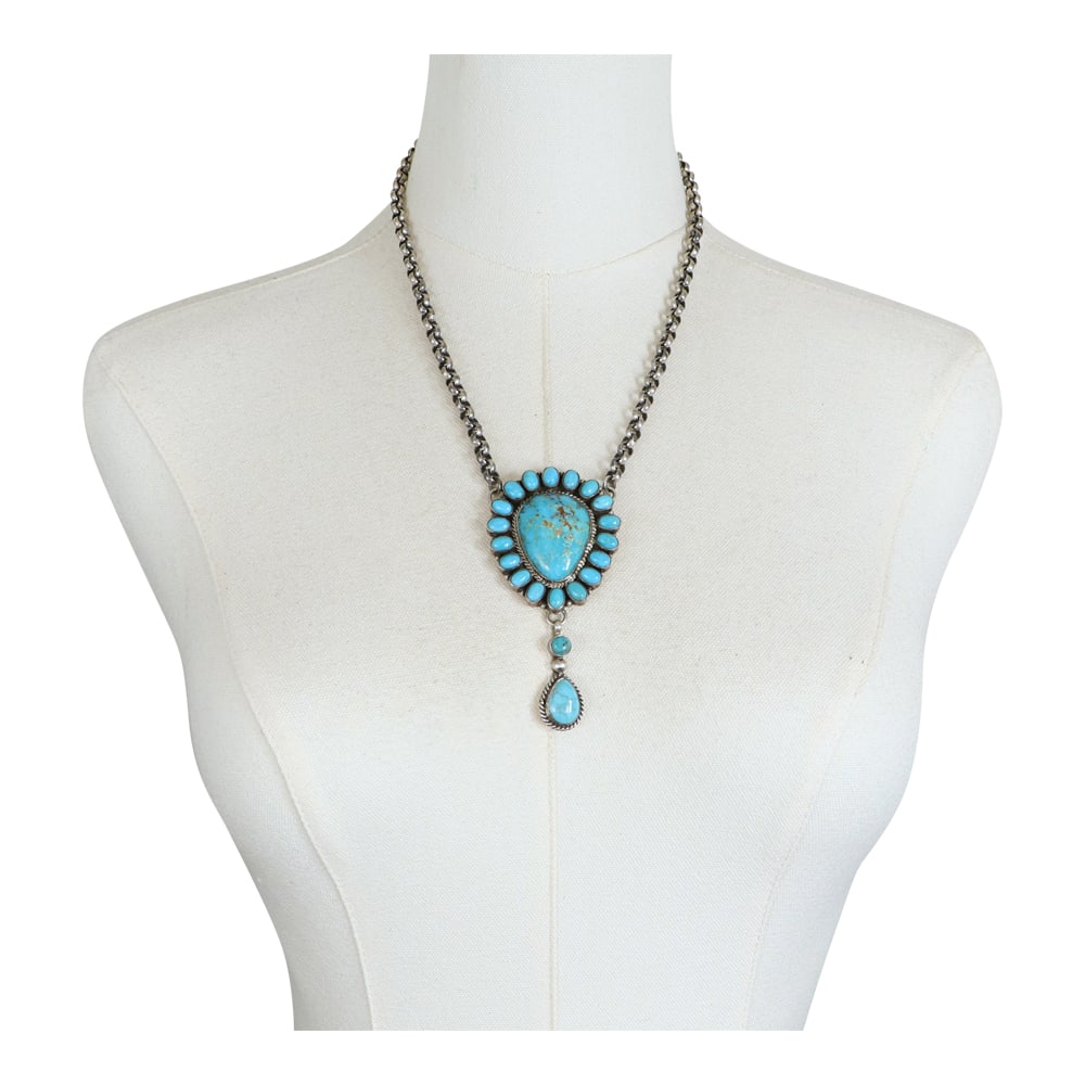 Bernita Begay Navajo Blue Ridge Turquoise Cluster Necklace (1 of 4)