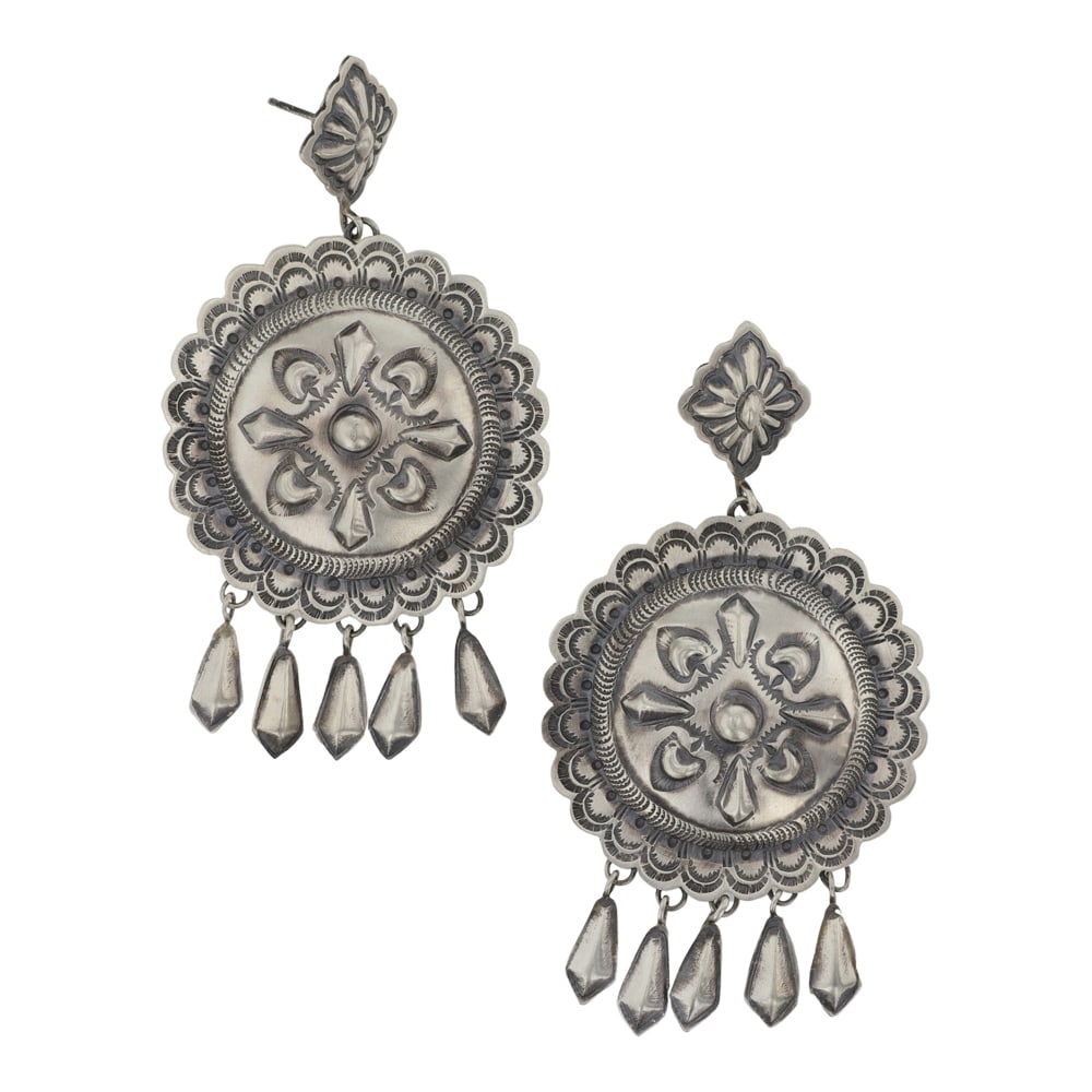 Navajo Plain Silver Bump-out Work Chandelier Earrings: Sterling Silver | | Navajo Plain Silver Bump-out Work Chandelier Earrings | Navajo Native American Southwest Indian Jewelry | Good (no breaks or damages) | Approximate Weight: 16 Grams | Earrings: 2.7