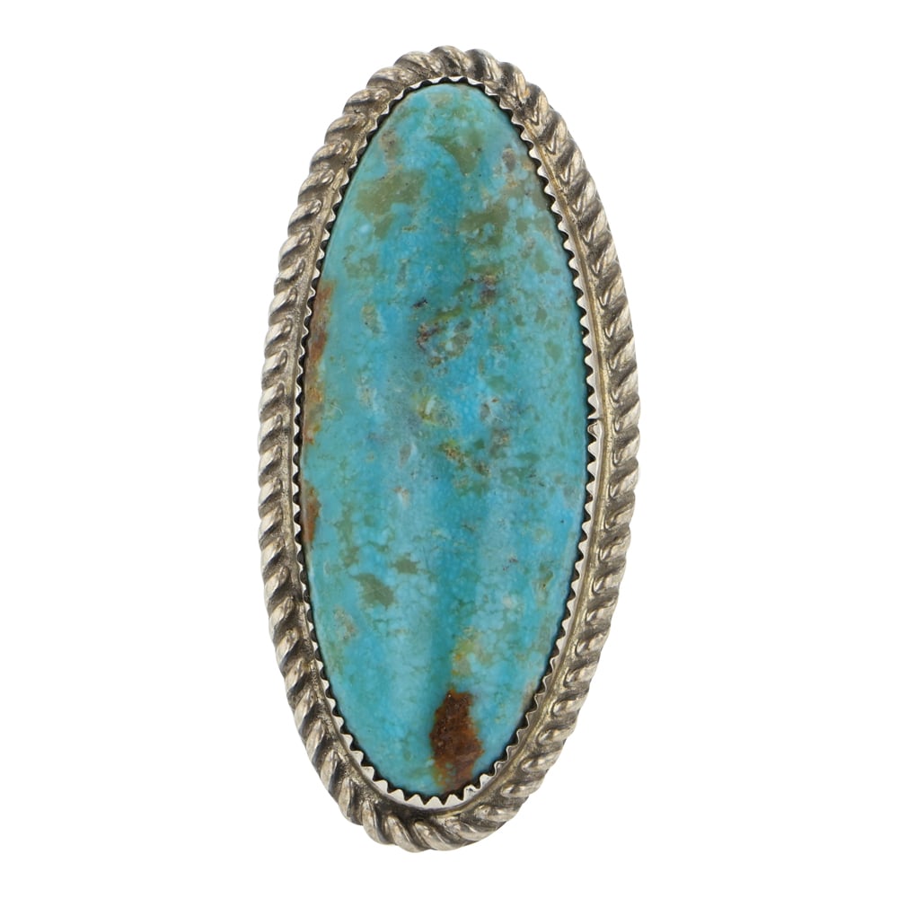 Leslie Nez Navjao Menassa Turquoise Ring: Sterling Silver | Genuine Menassa Turquoise | Leslie Nez Navjao Menassa Turquoise Ring | Navajo Native American Southwest Indian Jewelry | Good (no breaks or damages) | Approximate Weight: 25 Grams | 