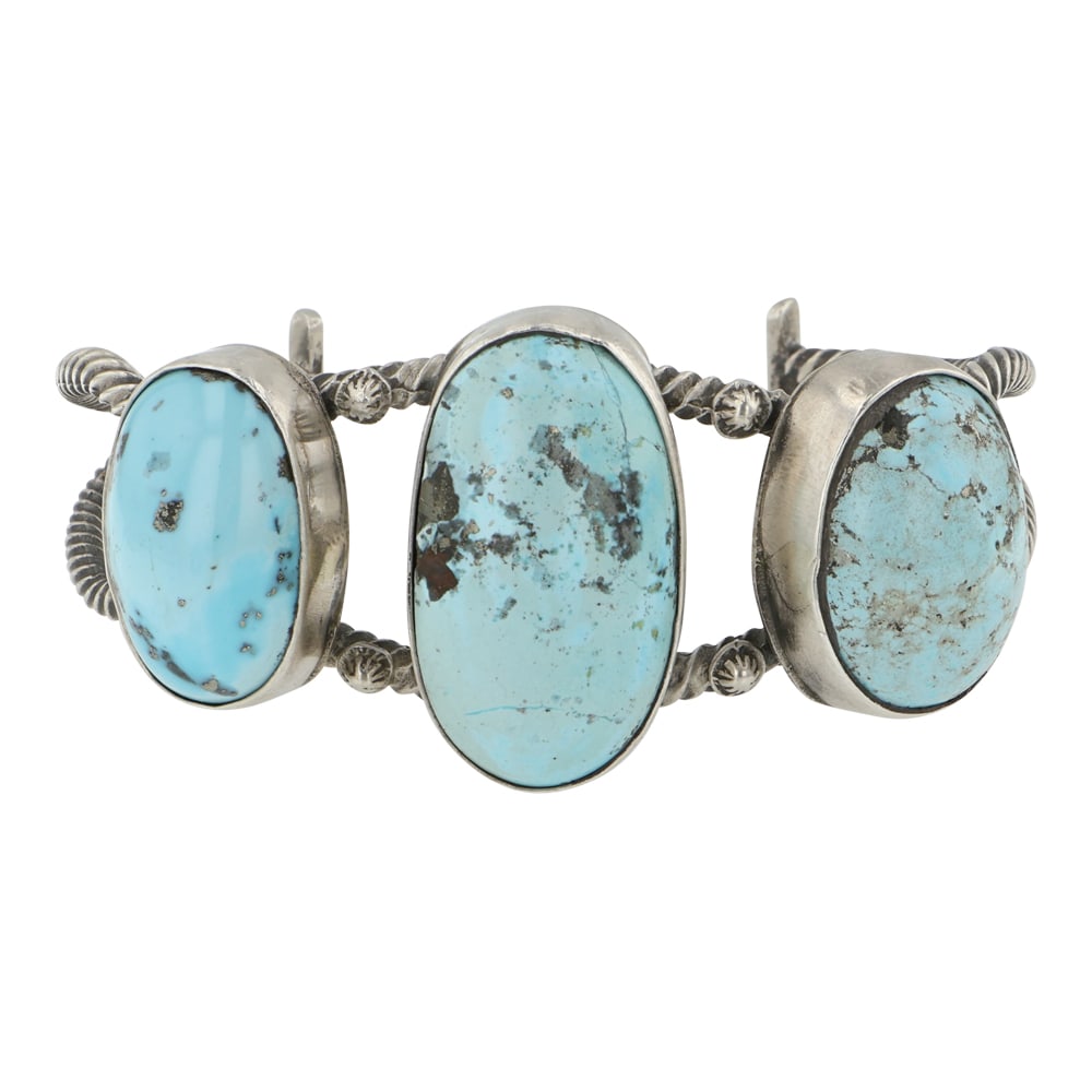 Emerson Thompson Navajo Campitos Turquoise Bracelet: Sterling Silver | Genuine Campitos Turquoise | Emerson Thompson Navajo Campitos Turquoise Bracelet | Navajo Native American Southwest Indian Jewelry | Good (no breaks or damages) | Approximate Weight: