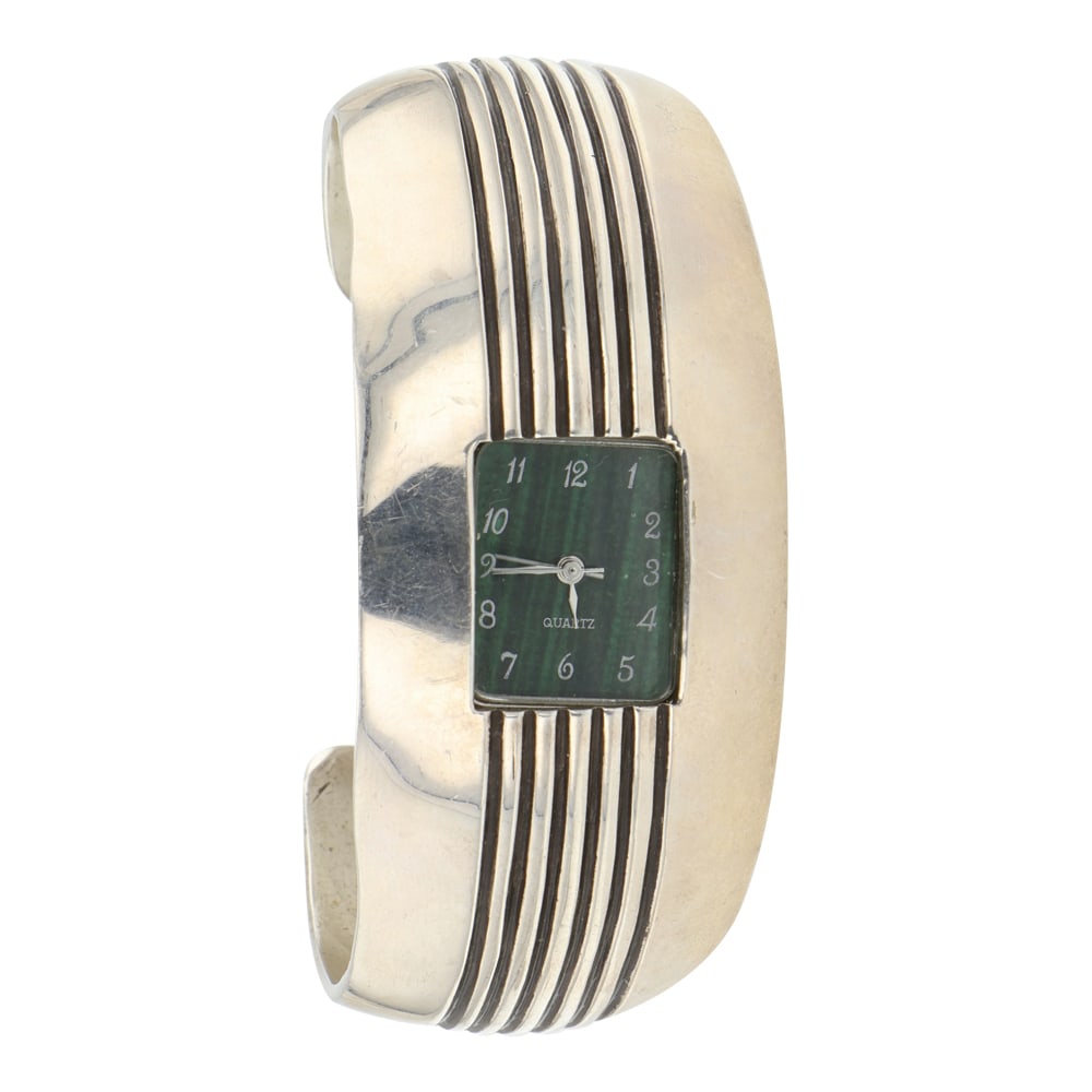 Navajo Plain Silver Watch bracelet: Sterling Silver | | Navajo Plain Silver Watch bracelet | Navajo Native American Southwest Indian Jewelry | Good (no breaks or damages) | Approximate Weight: 58 Grams | Bracelet: 5.5" inner, 1.25" gap,