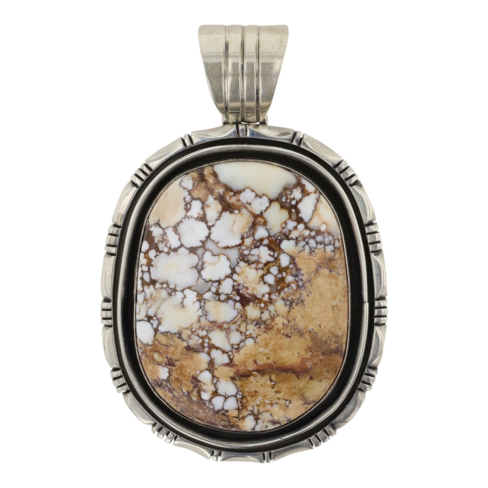 Geneva Ramone Wildhorse Pendant: Sterling Silver | Genuine Wildhorse | Geneva Ramone Wildhorse Pendant | Navajo Native American Southwest Indian Jewelry | Good (no breaks or damages) | Approximate Weight: 33 Grams | Pendant: 2.5" x 1