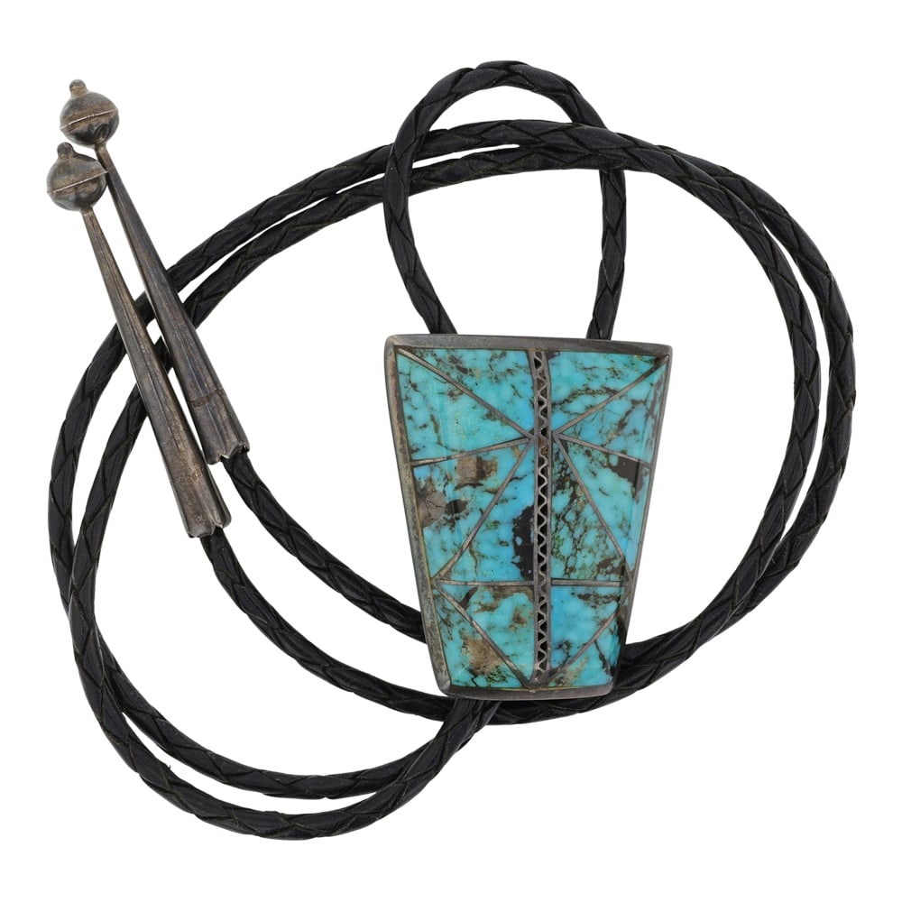 Vintage Navajo Nevada Turquoise Inlay Bolo Tie (1 of 3)