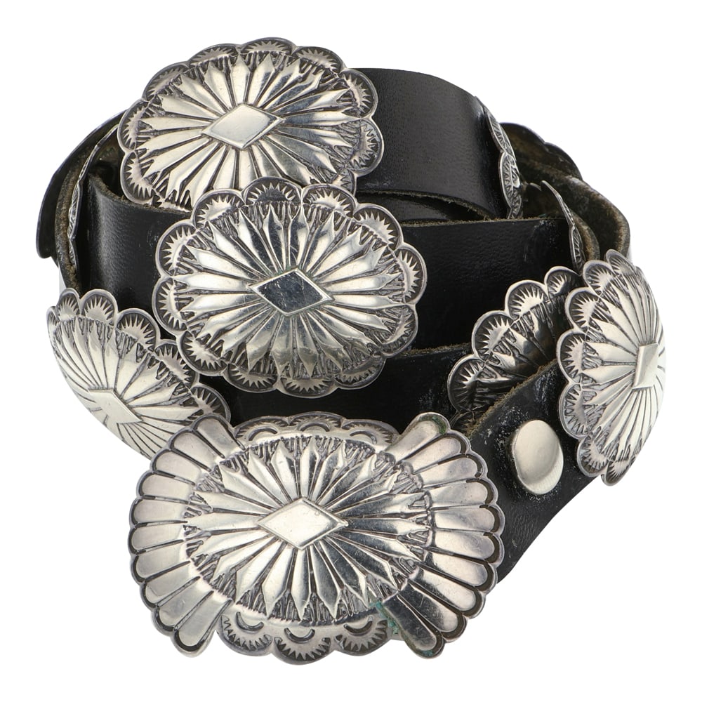 Navajo Plain Silver Stamp-work Concho Belt (1 of 3)